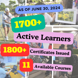 Banner with 1700+ Active Learners as of June 30, 2024, 1800+ Certificates Issues and 11 available courses with photo collage of disability
