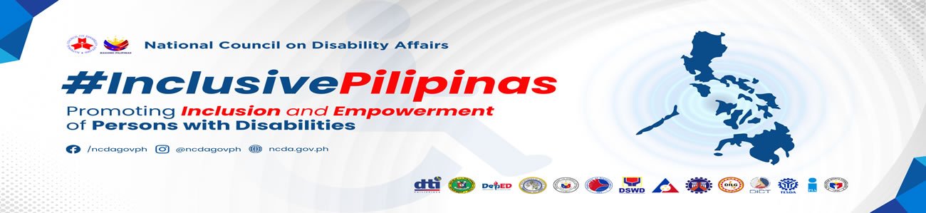 Banner with NCDA and member agencies logo with text #inclusivePilipinas Promoting inclusion and empowerment of persons with disabilities