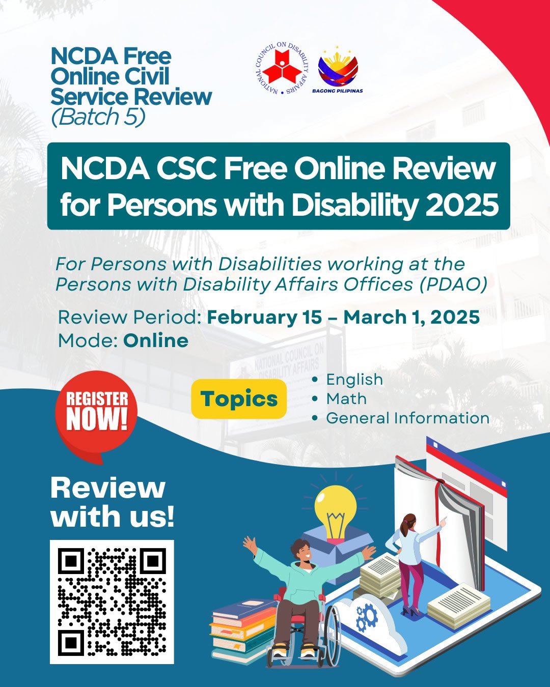 NCDA's Free Civil Service Examination Online Review for Batch 5 is now open. Kindly enroll by going to this link.